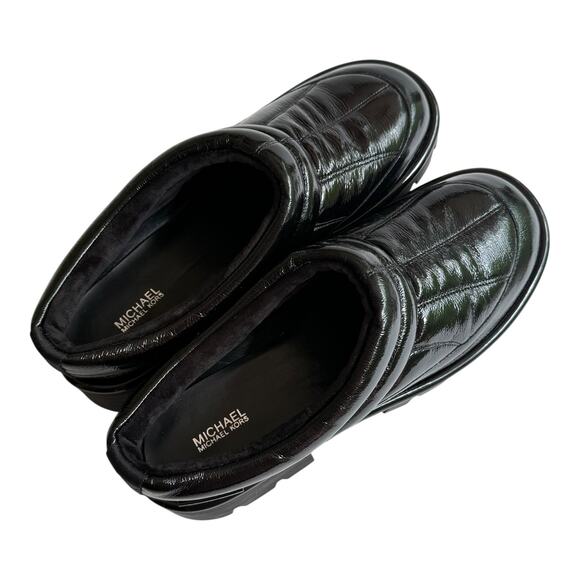 NEW Michael Kors Womens SLIPPER 11 Barton Crackled Patent Leather Chunky Black - Picture 6 of 10